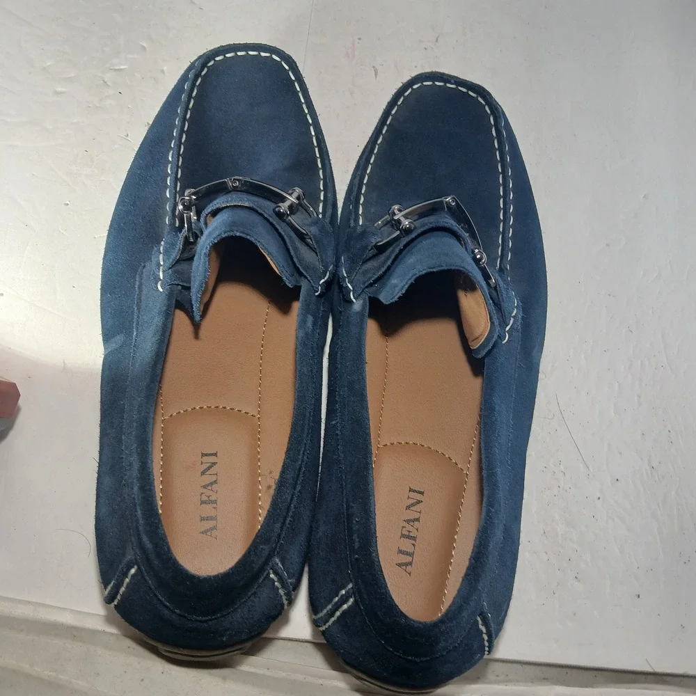 Alfani James Loafers 10.5M Navy Blue Suede Bit Driving Shoes Preppy Nautical